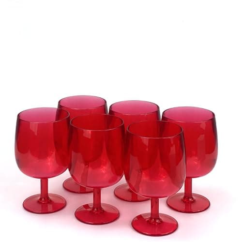 Yalin Set of 6 Unbreakable 12 oz Acrylic Plastic Wine and Water Tumbler Stackable Goblets. (Red, 12 oz)