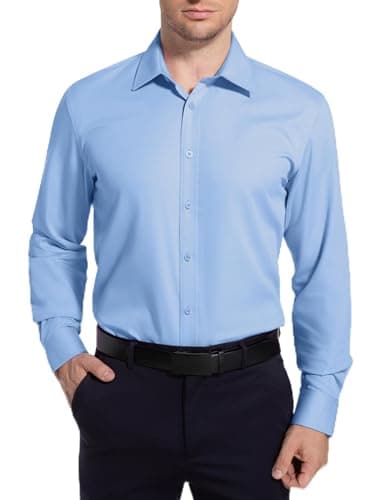LUIGRAD Men’s Dress Shirt Stretch Stain Shield Button Down Shirt Long Sleeve Button Up Shirt (Light Blue,L)