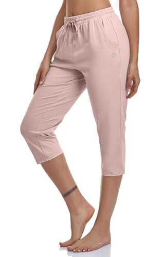 VEOBIKE Women's Athletic Joggers Capri Casual Lounge Yoga Workout Sweatpants Elastic Waist Stretch Cotton Jersey Jogging Crop Pants