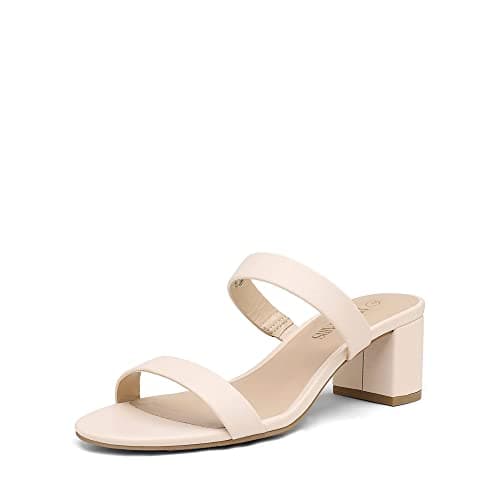 DREAM PAIRS Women's Two Strap Open Toe Low Block Chunky Heels Sandals Dress Pumps Casual Summer Mules Shoes,Size 5.5,Apricont/Pu,DHS213