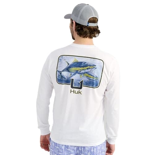 HUK Mens KC Scott Pocket Tee, Comfortable Performance Fishing Long Sleeve T-Shirt with Chest Pocket, Art Series - White, X-Large