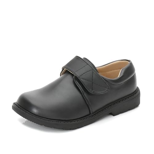 ALPHELIGANCE Kids Black Dress Shoes Boys Formal Loafers School Uniform Wedding Velcro Strap