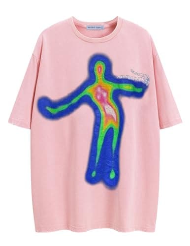 Aelfric Eden Mens Oversized T Shirts Tees Distorted Portrait Print Crew Neck Cotton Tops Streetwear Casual Shirt White
