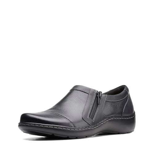 Clarks womens Cora Giny Loafer Flat, Black Tumbled/Smooth Leather, 12 US