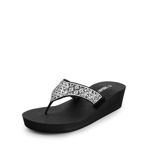 DREAM PAIRS Women's Rhinestone Platform Wedge Flip Flops Summer Beach Comfortable Thong Sandals,Size 6,Water Drop,SDFF2401W