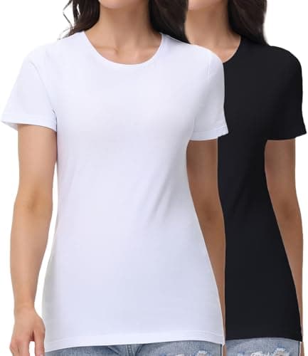 wirarpa Women's Cotton T-Shirts Crew Neck Short-Sleeve Undershirt M