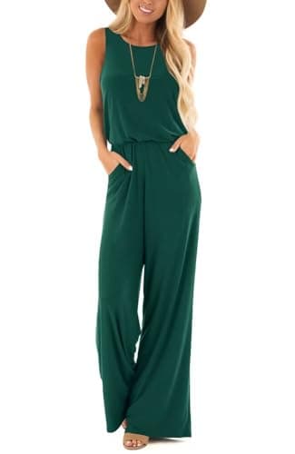 Lacozy Womens Jumpsuits Casual Summer Dressy Romper Sleeveless Wide Leg Long Pants Outfits Fashion Travel Clothes Dark Green XL