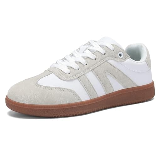 Casual Sneakers for Women, Retro Gum Sole Fashion Sneakers, Comfortable Lace Up Walking Shoes, Non Slip Everyday Tennis Shoes, (White/Grey, 11)