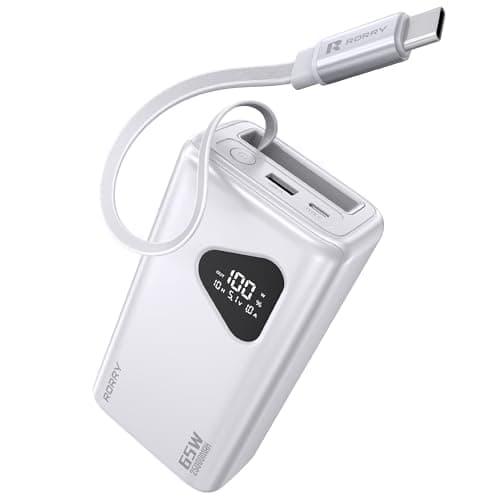 RORRY Laptop Power Bank, 25000mAh 65W Portable Charger Retractable Cables