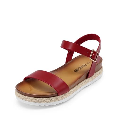 DREAM PAIRS Women’s Open Toe Ankle Strap Espadrille Casual Flatform Platform Wedge Sandals,Size 5.5,Red,SUNNA