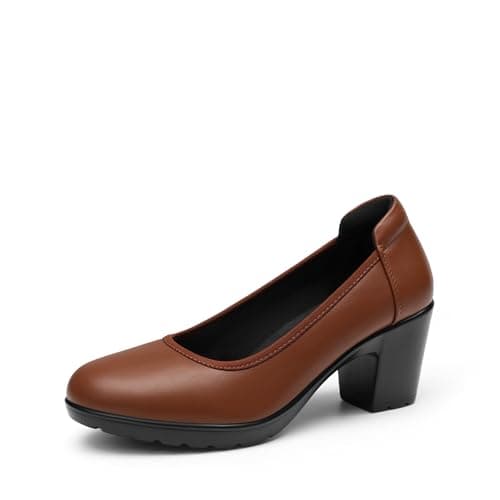 DREAM PAIRS Women's Chunky Closed Toe Low Block Heels Work Pumps Comfortable Round Toe Dress Wedding Shoes Nereida,Size 6,Tan,SDPU2230W