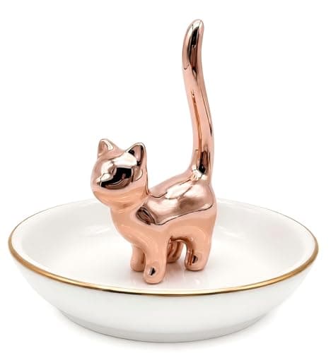 ROSA&ROSE Ring Holder Jewelry Tray–Handmade Cat Ring Dish,Romantic Gift for Her,Wedding,Birthday Gift for Girlfriend,Wife Personalized Jewelry Holder,Cute Cat Decor