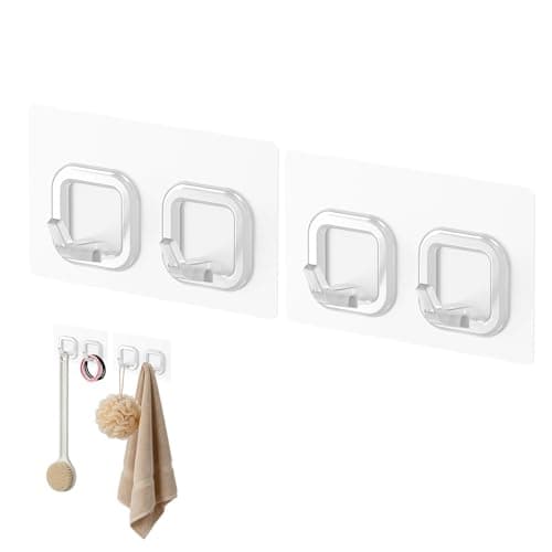 Gurwen 2 Pack Large Adhesive Wall Towel Hooks for Bathroom, Clear