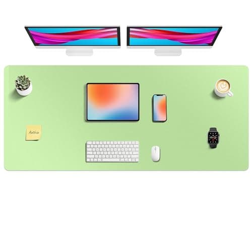 Aothia Faux Leather Desk Mat - Non-Slip PU Leather Desk Blotter, Waterproof Writing Surface, Large Desk Pad for Office & Home (Foam Green, 55" x 24")