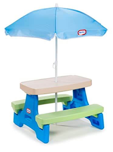 Little Tikes Easy Store Jr. Picnic Table with Umbrella - Blue / Green, 27.25''L x 27.00''W x 18.25''H