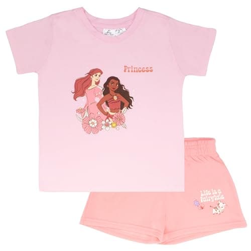 Disney Princess Ariel and Moana Girls Boxy Graphic T-Shirt and Short Set - Life is a Fairytale - Lightweight Summer Outfit for Kids (Pink, Size 5)