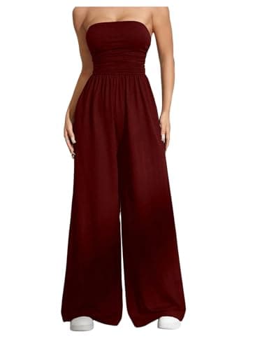 OYOANGLE Women's Strapless Jumpsuits Wide Leg Dressy Tube Rompers