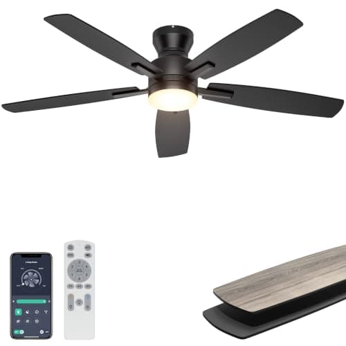 Ohniyou 52'' Low Profile Ceiling Fan with Lights, Remote/APP Control, Black