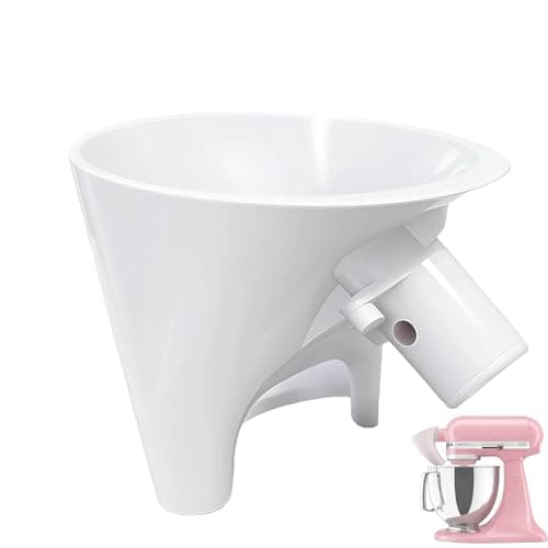 Flour Funnel for KitchenAid Mixer 5 Qt, Anti-Splash Attachment for Tilt-Head Stand Mixer 4.5 & 5 Quart (KSM150), Dishwasher Safe No-Mess Easy Pour Baking Tool (White)