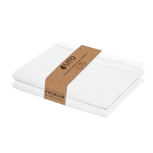 LITO LINEN AND TOWEL Flour Sack Towels - 100% Cotton Tea Towels for Crafts, Dish Towels for Kitchen, Embroidery, Cleaning, Baking (Pack of 2) - 18"x 28"