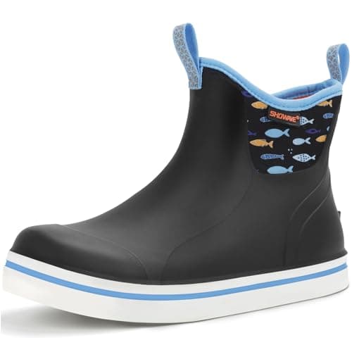 Showave Unisex-Child Ankle Rain Boots Kids Deck Boot Waterproof Lightweight Rubber Mud Booties for Boys Girls, Sea Fish, 4 Big Kid