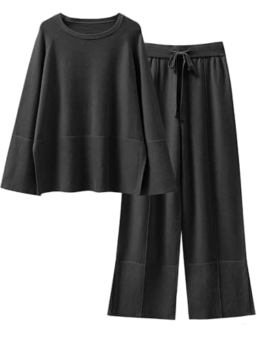 ANRABESS Womens 2 Piece Outfits Oversized Knit Sweater Set Black
