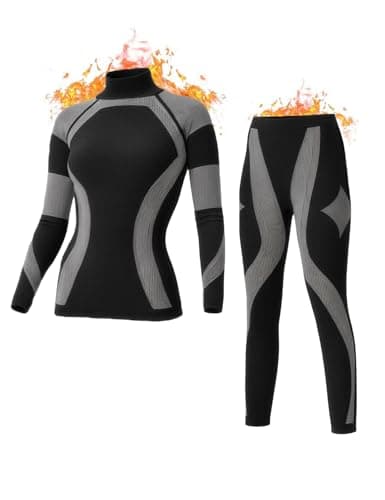 Inno Functional Wear Seamless Thermal Underwear for Women Pj Set Workout Ski Warm Base Layer Cold Weather Yoga Top Bottom, Black, X-Large