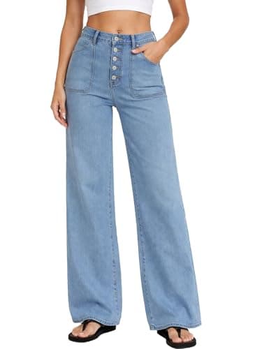 MARIASHA Wide Leg Jeans for Women Straight Leg Stretchy Denim Trousers High Waisted Jean Pants