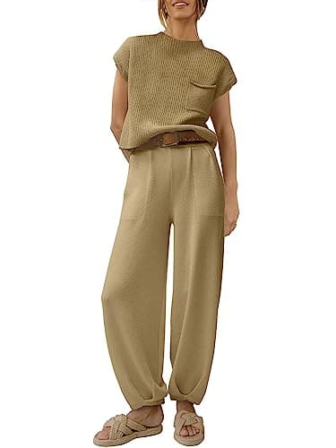 ANRABESS Two Piece Sets for Women Lounge Airport Outfits,Brown,XL