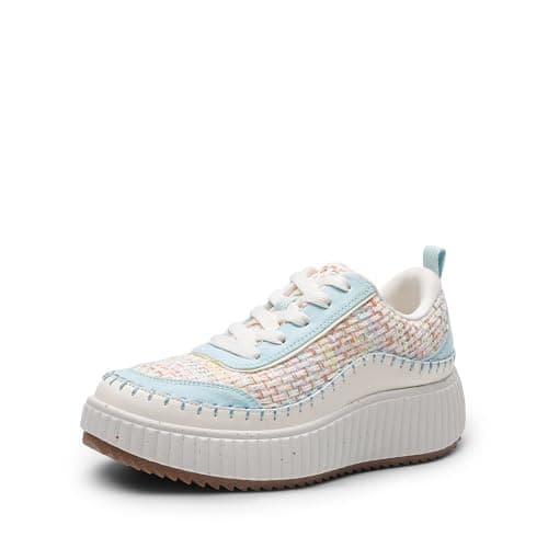 DREAM PAIRS Women Chunky City Tweed Comfortable Casual Platform Fashion Sneaker,Size 7,Blue/Rainbow-Knit,SDFN2379W