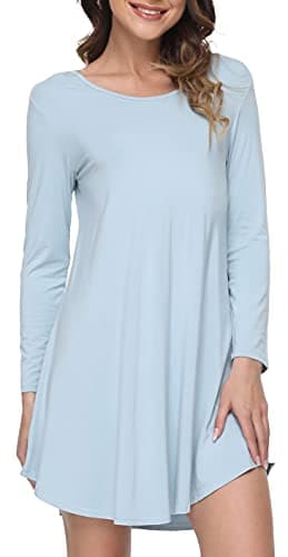 GYS Womens Bamboo Viscose Long Sleeve Nightgown Super Soft Lightweight Night Shirts for Sleeping, Sterling Blue, XX-Large Plus