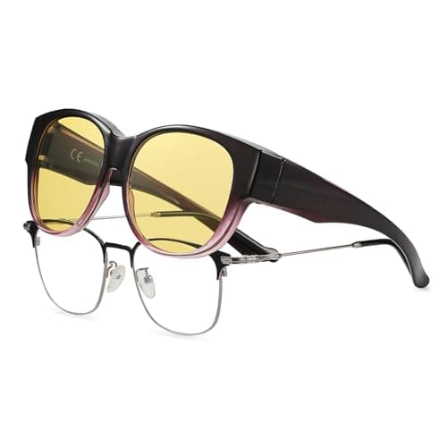 HAOLOTA Night Vision Driving Glasses Women Fit Over Glasses, Anti Glare Polarized Nighttime Yellow Lens