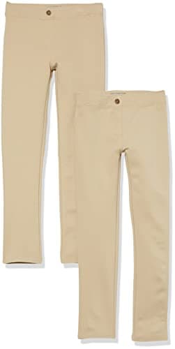Amazon Essentials Toddler Girls' Uniform Slim Fit Ponte-Knit Pant with Elastic Waist, Pull On, Pack of 2, Khaki Brown, 4T