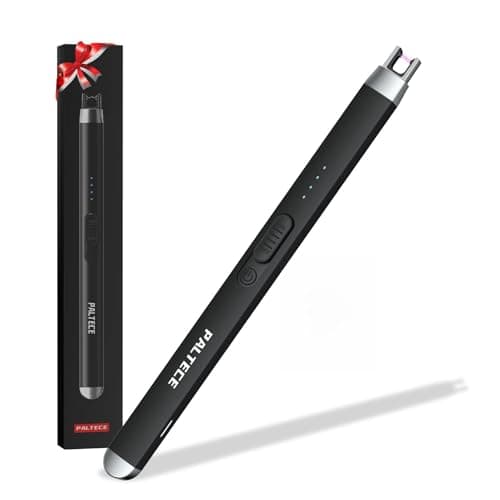 PALTECE Electric Candle Lighter, USB-C Rechageable Arc Lighters for Camping, Long Lighter with Safety Switch & LED Battery Display, Windproof & Flameless lighters for BBQ, Grill (Black)