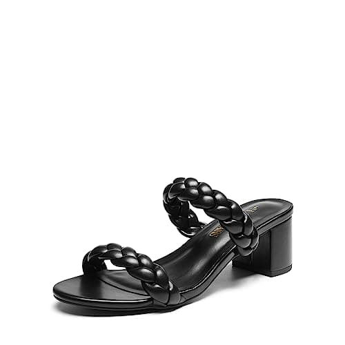 DREAM PAIRS Women's Two Braided Strap Low Heels for Women Open Toe Block Chunky Heels Sandals Holiday Party Wedding Dress Pumps Shoes,Size 6.5,Black,DHS213-2