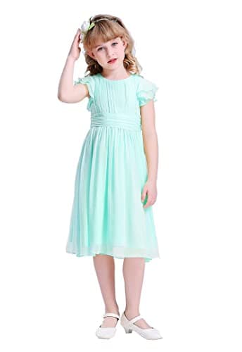 Happy Rose Flower Girls Dresses Junior Bridesmaids Little Girls Elegant Ruffle Chiffon Tea Length Mint 14