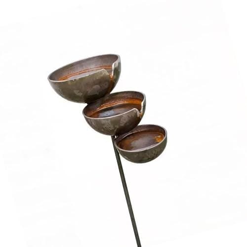 Rain Catcher Garden Stake, 3-Tiered Metal Bird Bath for Outside – Decorative Water Bowls & Seed Catcher for Bird Feeders, Outdoor Butterfly Feeder, Rustic Garden Stakes