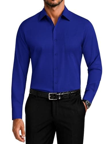 COOFANDY Mens Dress Shirts Wrinkle Free Long Sleeve Button Down Shirt Formal Business Shirts Royal Blue