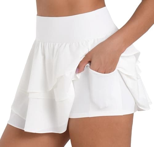 Sunzel Pleated Tennis Skort for Women, High Waisted Athletic Skirt with Built-in Shorts & Pockets for Pickleball, White, X-Large
