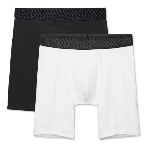 Tommy John Men’s Boxer Brief 8”, Cotton Basics Boxers with Contour Pouch, Soft Naturally Breathable Fabric Mens Underwear for Daily Wear, 2 Pack (White/Black, Small)