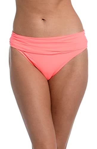 La Blanca Women's Island Goddess Shirred Band Hipster Bikini Swimsuit Bottom, Hot Coral, 16