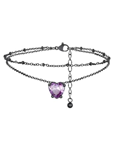 FindChic Black Anklets for Women Plus Size Layered Ankle Bracelets for Big Ankles Waterproof June Heart Birthstone Beaded Chain Foot Jewelry