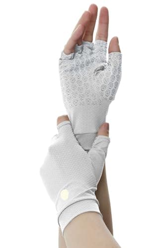 PIQIDIG UPF 50+ Men's Women's SPF Fingerless Sun Protection Mittens Stretch Unisex Silicone Gel Driving Gloves Light gray XS
