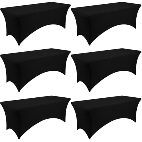 Moosfor Spandex Elastic Fitted 8FT Rectangle Tablecloth 6 Pack, Stretch Washable Reusable Table Cover for Outdoor Picnic, Dining, Wedding, Banquet & Party Events (Black, 96Lx30Wx30H Inch)