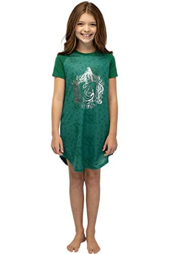 Harry Potter Girls' Foil Print Hogwarts Houses Short Sleeve Raglan Nightgown - Slytherin (16)