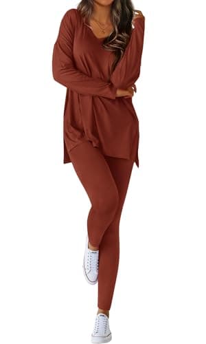 BTFBM Two Piece Sets for Women 2026 Casual Lounge Set Matching Oversized Shirts Leggings Workout Airport Travel Outfits(Brown, Large)