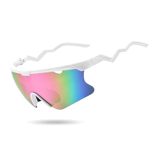 FEISEDY Sunglasses for Men and Women, Polarized Large Retro Rimless Glasses for Baseball, Cycling, Sports (B4073, White Frame/Pink Mirror)