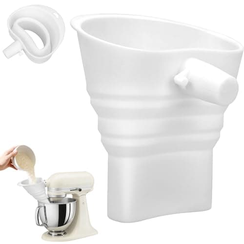Flour Funnel for KitchenAid Stand Mixers: Foldable Silicone Baking Attachment for Dry & Liquid Ingredients, Splash-Proof & Easy Pour, Fits 4.5-7 Quart Tilt-Head & Bowl-Lift Models, Dishwasher Safe