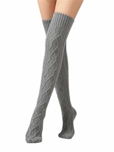 Leoparts Cable Knit Thigh High Socks for Women Over the Knee Boot Socks Extra Long Leg Warmer Winter Stockings