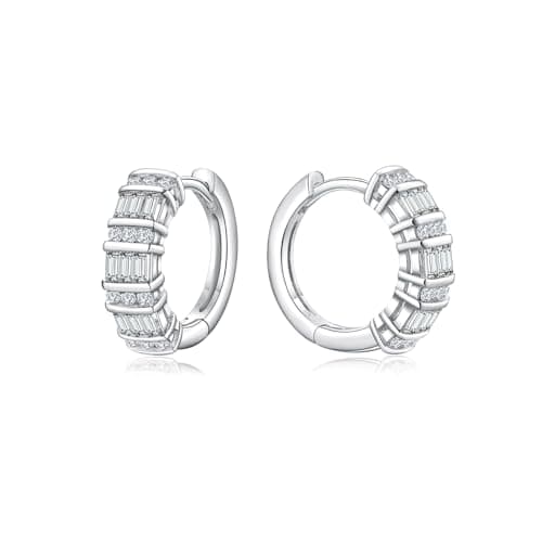 RANDES Cubic Zirconia Huggie Hoop Earrings for Women Silver Small Cz Hoops